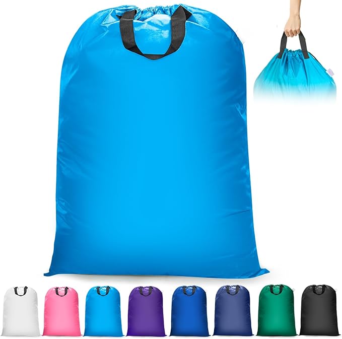 Isink Extra Large Heavy Duty Laundry Bag - 28" x 40", Travel Laundry Bag for Dirty Clothes, Light Blue