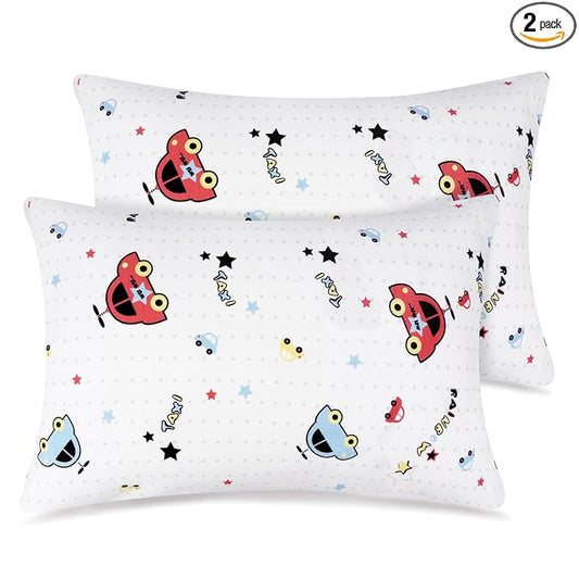 Zenssia Organic Cotton Toddler Pillowcases Pack of 2, 13x18 Inches Travel Pillowcase with Envelope Closure, Soft & Breathable Baby Pillow Case Cover, Car