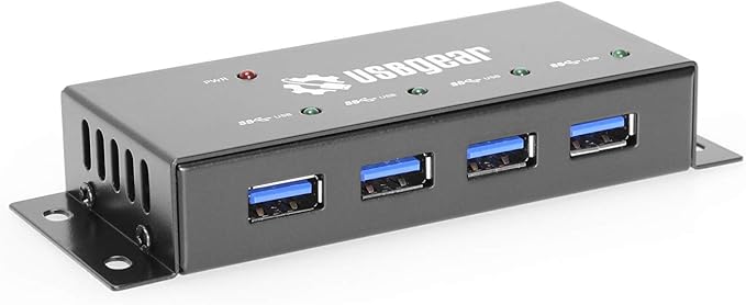 USBGear Compact 4-Port USB 3.2 Gen 1 Mini High-Power Hub w/Power Adapter, Port Status LEDs, 5 Gbps Data, Surface Mountable