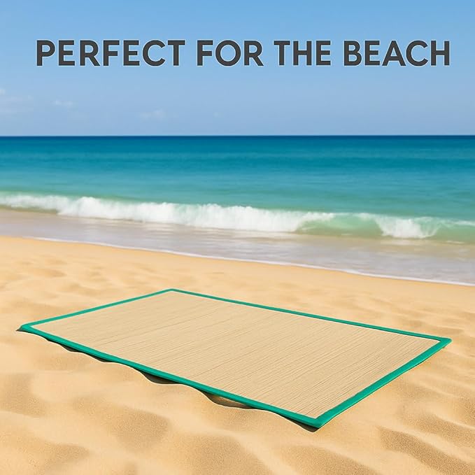 Set of 2 Natural Straw Beach Mats 24" x 72" - Multi-Purpose, Portable & Eco-Friendly - Perfect for Yoga, Picnics, Camping Festivals & Outdoor Activities