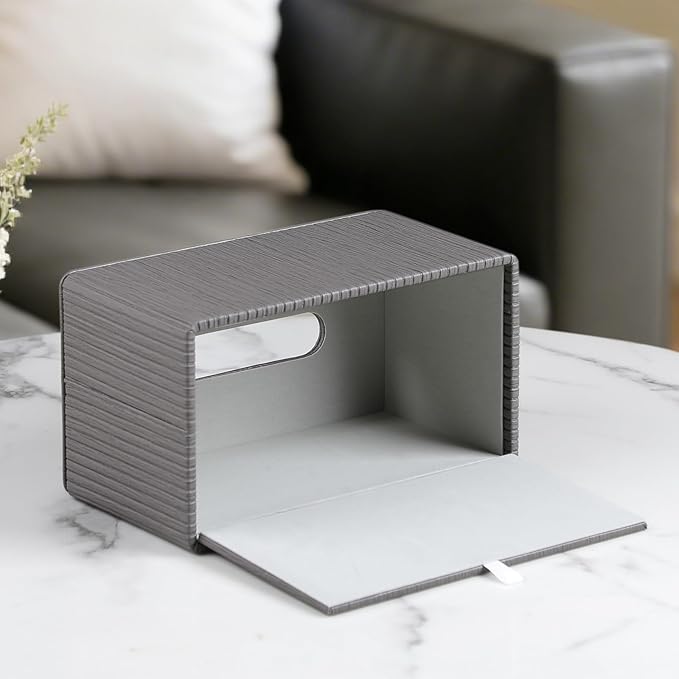 Extra Large Tissue Box Cover for Standard Size 180 to 230 Count Box of Tissues, PU Leather Rectangle Tissue Holder with Magnetic Closure (Dark Grey)