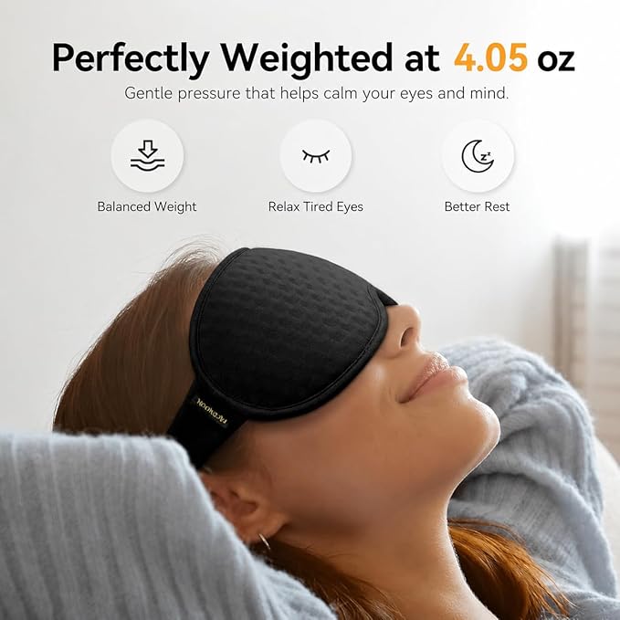 Blackout Weighted Eye Mask for Sleeping: 3D Contoured Gentle-Pressure Sleep Mask for Men & Women - Airplane Travel & Night Shift Essentials, Zero Eye Pressure, Breathable Blindfold, Black