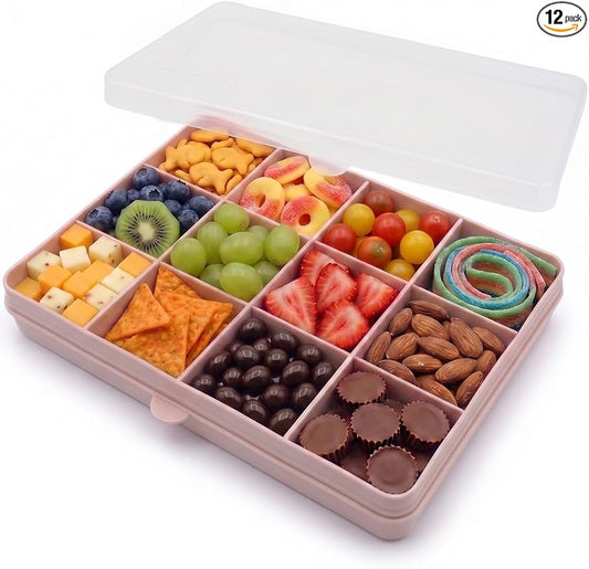 melii Snackle Box |12-Compartment Snack Container with Removable Dividers, BPA-Free Food Storage for Travel, School & On-the-Go Snacks, Kids & Family Organizer (Pink)