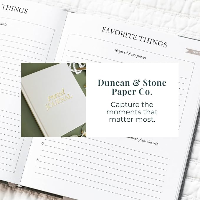 DUNCAN & STONE PAPER CO. Travel Journals - Elegant Journaling Notebook To Record All Your Travel Adventures Up To 15 Trips (Sage Green,110 Page)