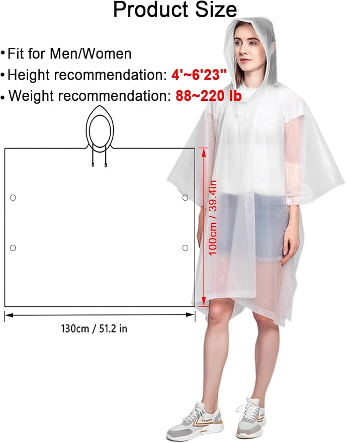 Rain Ponchos for Adults, 2 Pack Raincoats Jacket Reusbale with Drawstring Hood Sleeves for Women Men