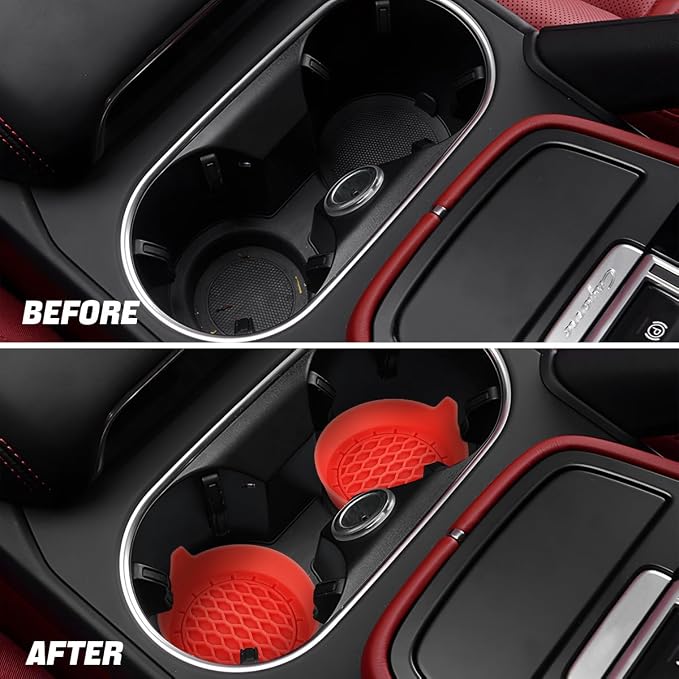 Zpana 4PCS Car Cup Holder Coasters, Silicone Non-Slip Vehicle Cup Recessed Mats, Sift-Proof Automotive Interior Drink Insert Decor Accessories, Universal for SUV, Sedan, Truck (Red)