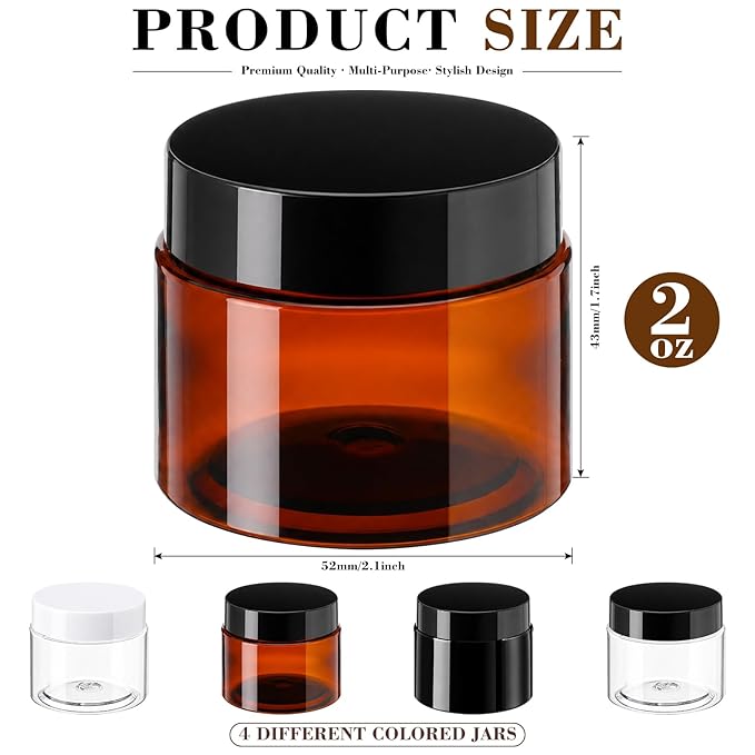 Patelai 4 Pieces Round Wide-mouth Leak Proof Plastic Container Jars with Lids for Travel Storage Makeup Beauty Products Face Creams Oils Salves Ointments DIY Making(2 Ounce,Classic Mix Color)