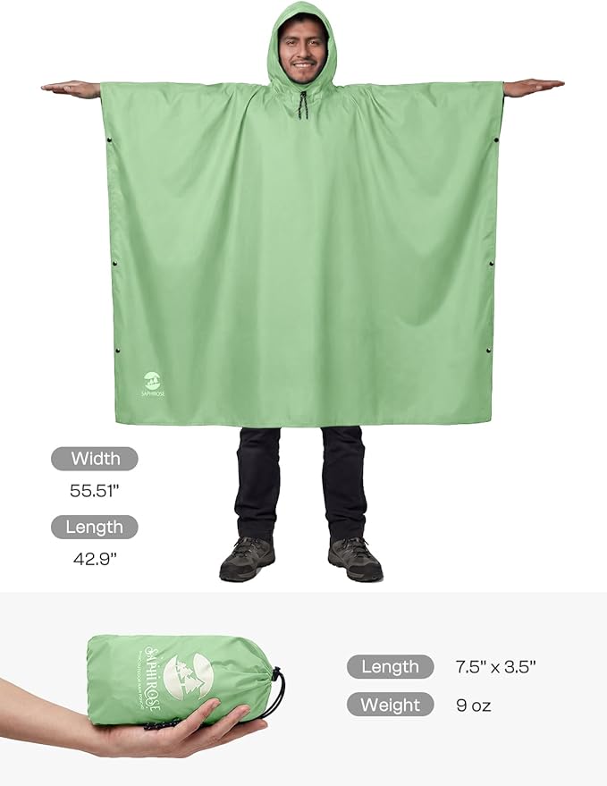 SaphiRose Hooded Rain Poncho Waterproof Raincoat Jacket for Men Women Adults