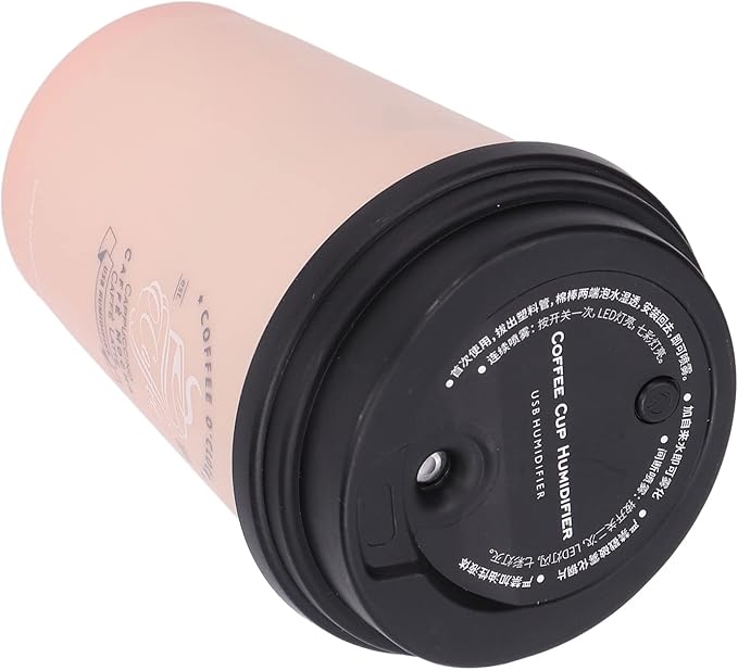 Portable Mini Humidifier, 300ml Car Humidifier Coffee Cup Low Noise Auto Off Lightweight Space Saving Travel Small USB Desk Humidifier for Car Bedroom and Office (Pink)