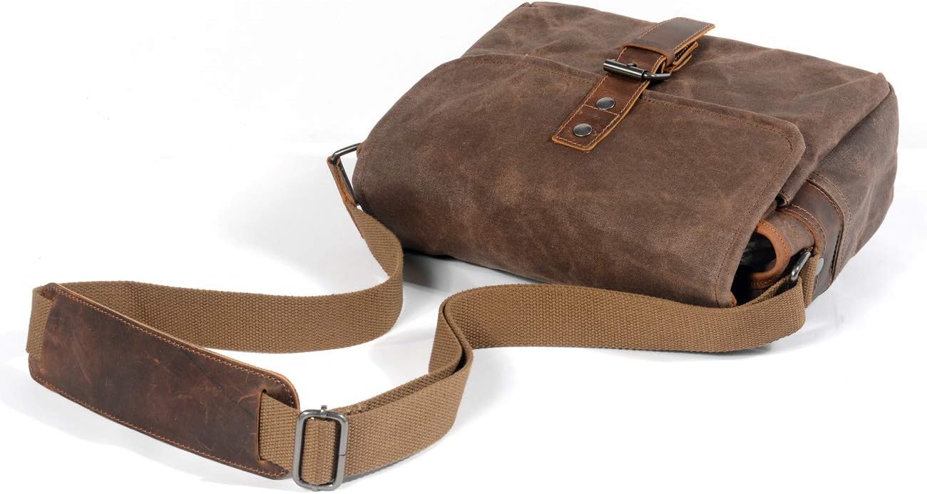 SLR Camera Bag, Waterproof Wax Canvas Bag Vintage Camera Case Messenger Bag with Interlayer Pad