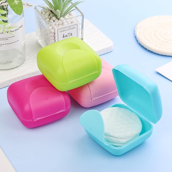 Cosmetic Cotton Pad Holder 4 PCS Plastic Square Holder Multiple Colors Portable Travel and Sealed, Suitable for Makeup Remover Cotton Balls Beads 4 Colors