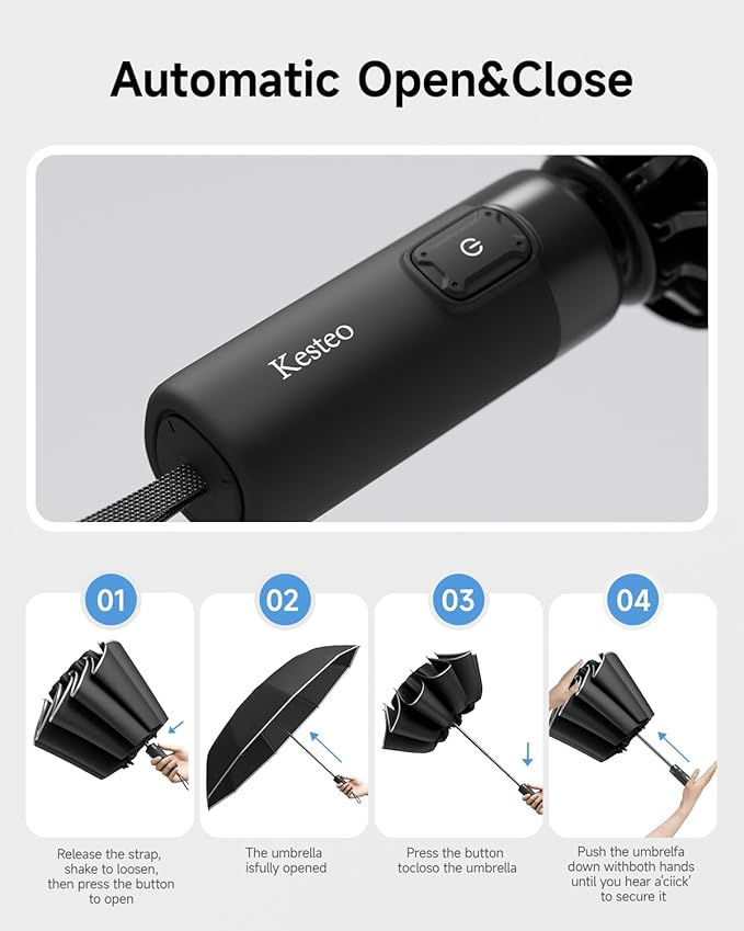 Windproof Travel Umbrella for Rain, Withstand 85MPH Winds, 52 Inch Automatic Reverse Fold Umbrellas Easy Auto Open Close, Portable Compact Umbrella Includes Cover Bag, Perfect for Travel, Car, Commute, Women Men, Backpack