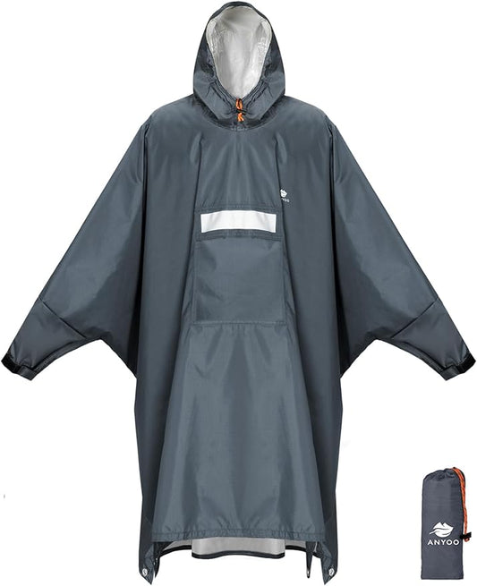 ANYOO Hooded Rain Poncho for Adults Waterproof Lightweight Rain Coat for Men Women Reusable Rain Jacket for Emergency Outdoor