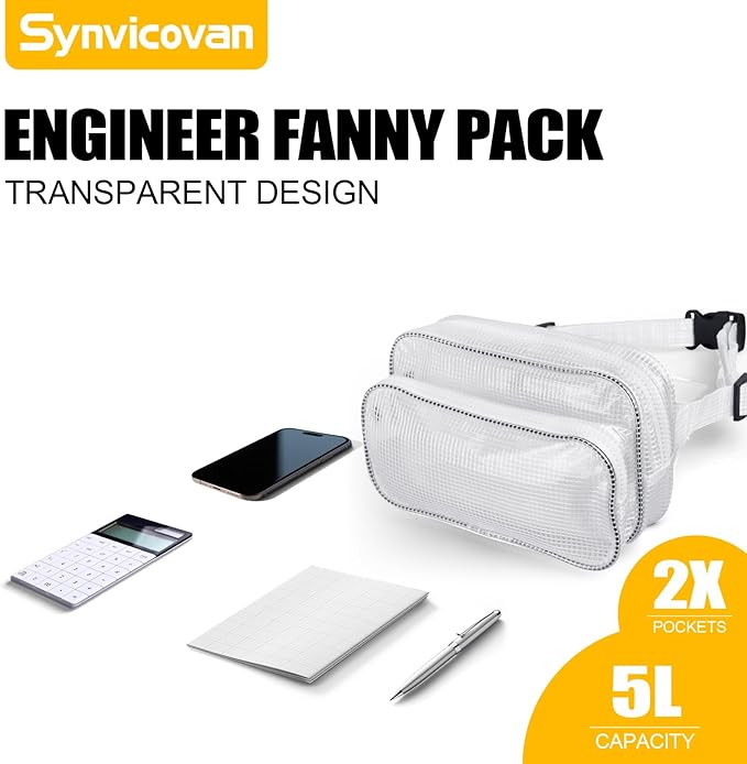 10.6 Inch Fanny Pack Tool Bag -Transparent & Anti-static Cleanroom Waist Pack Belt Bag for Work and Travel