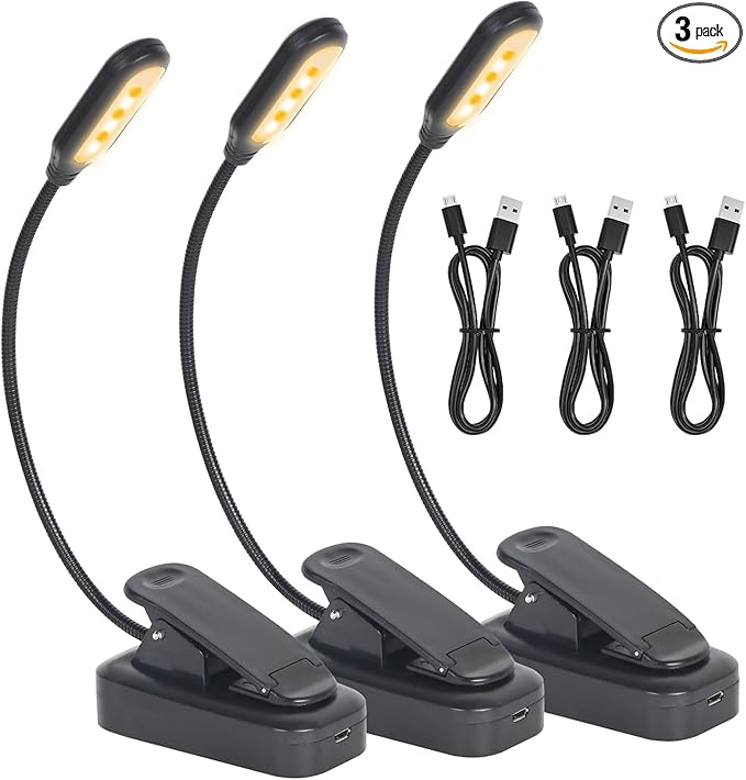 USB-C Rechargeable Book Light for Reading in Bed 3 Pack, LED Book Lights with 3 Color Temperature Reading Light, Easily Clip on to a Small Mini Lightweight Book Lights for Read Book Lovers