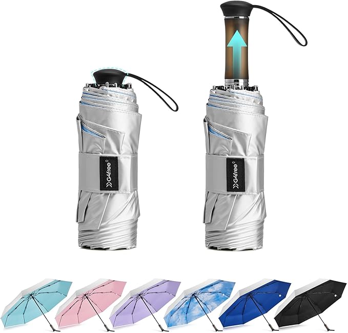 G4Free 46 Inch Mini Travel Umbrella with Retractable Handle, Pocket Size Umbrellas for Sun Rain. UV Protection UPF 50+, Small Compact Umbrella