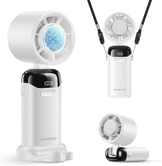 KIMMOO Handheld Portable Turbo Fan with Ice Cooler, Powerful 21000 RPM, Speed (1-199), Up to 14Hrs Cooling, Rechargeable Personal Fan, Small Pocket Hand Fans for Travel/Outdoor/Home/Office (White)