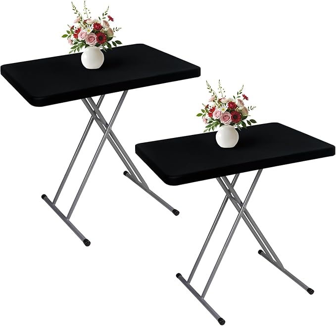 Wolkemer 2 Pack Black Fitted Tablecloth 20x30 Inch Rectangle Elastic Edges Table Cloth, Spandex Stretch Table Cover with Machine Washable Fabric for Wedding Party Picnic Dining Indoor Outdoor