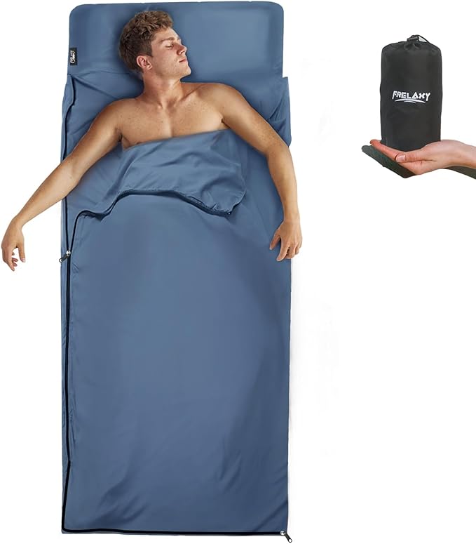 Frelaxy Sleeping Bag Liner, XL Travel Sheet & Camping Sheet for Backpacking, Hotel, Hostels & Traveling, Comfy & Easy Care, 4 Seasons Warm Cold Weather