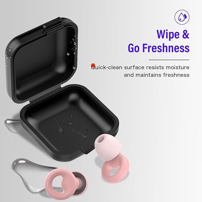 Ear Plugs for Sleeping Noise Cancelling, Reusable 35-46dB Noise Reduction Earplugs with 7 Silicone Ear Tips & Carry Case, Comfortable Hearing Protection for Sleep, Work, Study, Travel & Concerts Pink