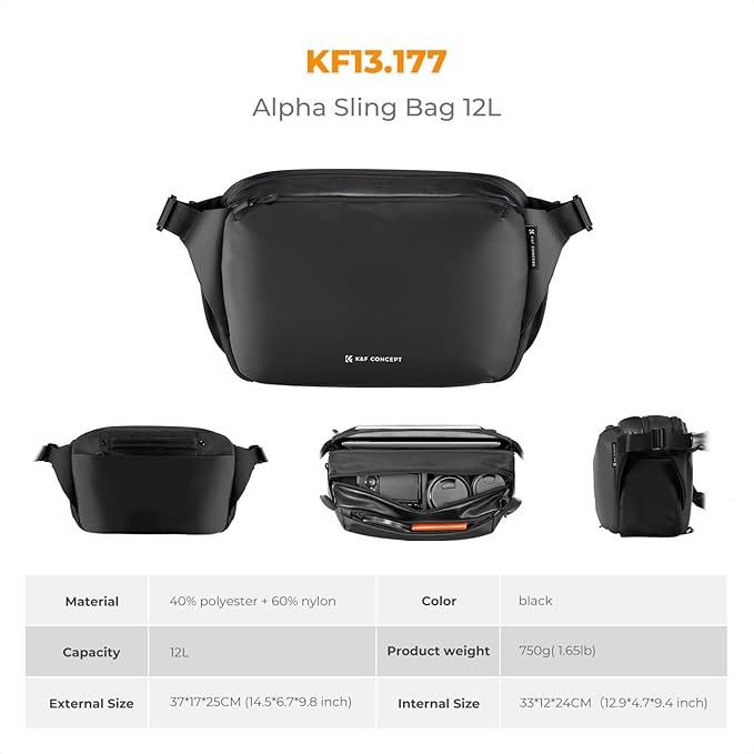 K&F CONCEPT Camera Sling Bag Crossbody Bag Waterproof Camera Shoulder Backpack DSLR/SLR/Mirrorless Camera Case