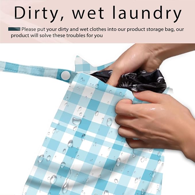 Wet Bag, 4Pcs Wet Dry Bag Set, Reusable Waterproof Bags with Fresh Plaid Patterns for Women, Suitable for Beach Trips, Pool Activities & Daily Organizing