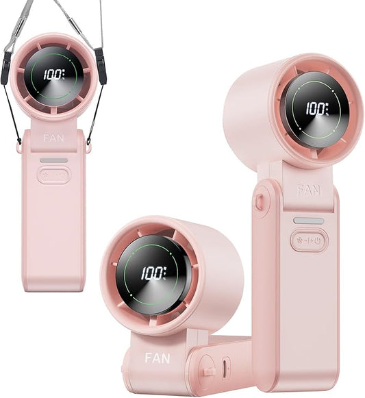 KIMMOO 3-in-1 Portable Handheld Turbo Fan-100 Speeds,Powerful 20000 RPM, 12Hrs Cooling, LED Display, 120° Rotation, USB Rechargeable Mini Hand Held Personal Fan for Travel Makeup Outdoor Indoor, Pink