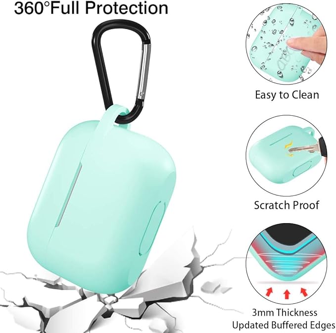 Lerobo Compatible with Airpods Pro 2 case,Full Protective Shockproof Washable Silicone Cover for Airpods Pro Case Supports Wireless Charging with Carabiner Front LED Visible,Mint Green