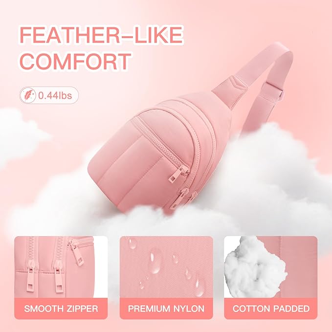 Viverte Quilted Puffer Crossbody Bags for Women Small Puffy Sling Bag Lightweight Cross Body Bubble Purse Shoulder Bag for Travel (Light Pink)