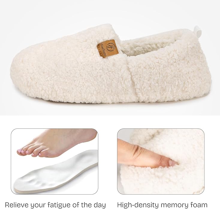 EverFoams Women’s Soft Curly Full Slippers Memory Foam Lightweight House Shoes Cozy Loafer with Polar Fleece Lining