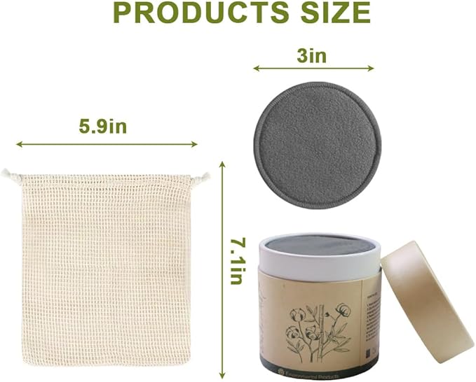 28 Pack Reusable Cotton Rounds with Washable Laundry Bag and Round Box|Travel Essentials for Skincare, Makeup Remover Pads and Storage|Reusable Makeup Remover Pads Black