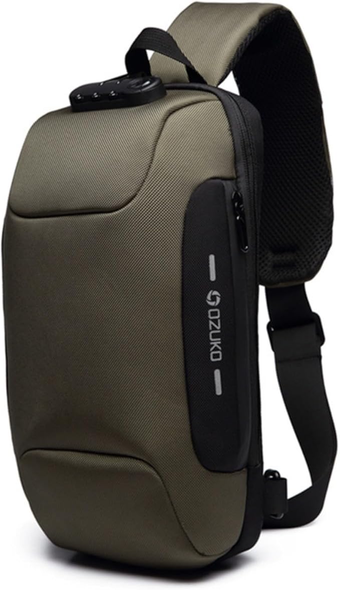 OZUKO Men's Crossbody Chest Bag - Anti-Theft Sling Backpack with USB Charging Port, Water-Resistant Shoulder Bag for Travel, Work, and Outdoors (Green)