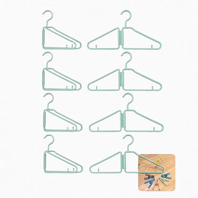 8 Pcs Foldable Hangers, Plastic Collapsible Hangers, Portable Folding Clothes Hanger, Foldable Travel Hangers, Foldable Hangers for Travel, Cruise, Home, Bedroom, Dorm (Green) | No Assembly Needed | Standard Size | Folds Flat