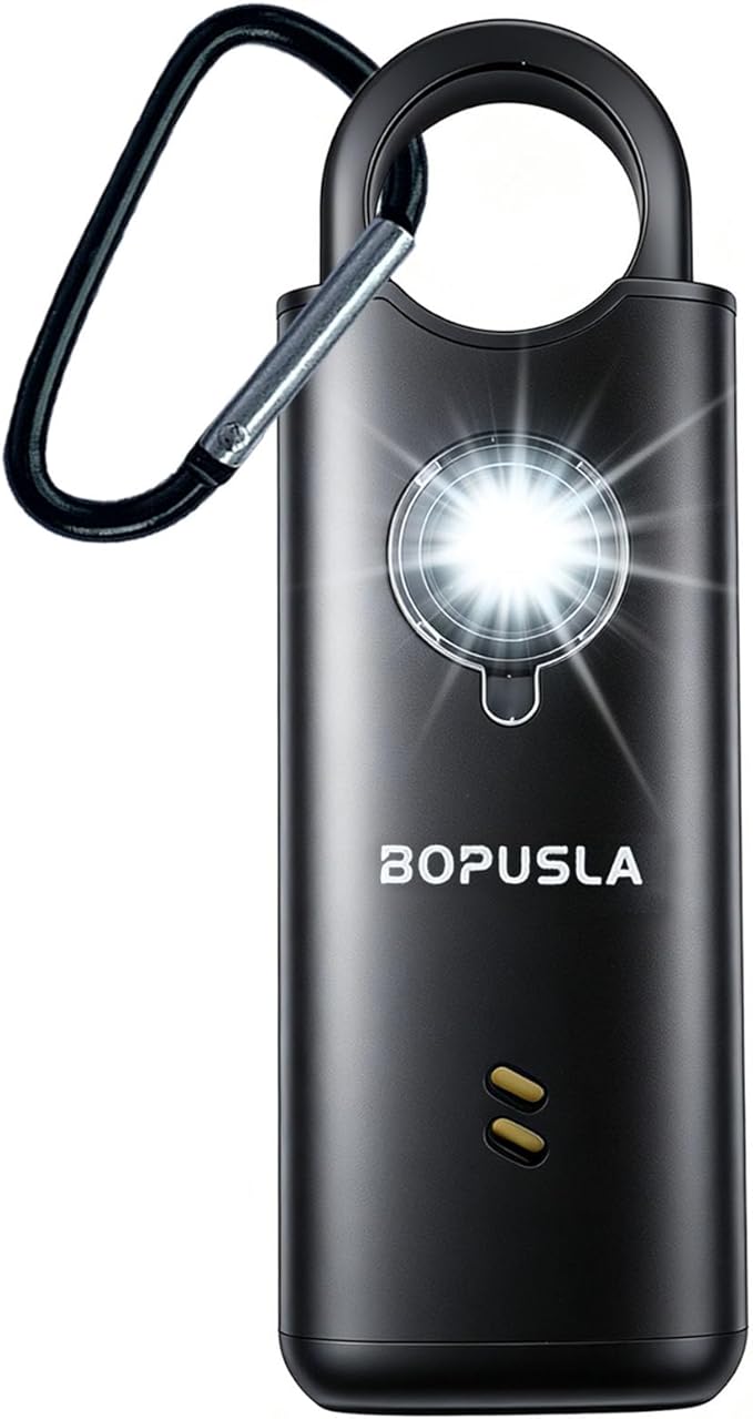 Personal Safety Alarm for Women, Elderly & Kids, 135dB Loud Siren with SOS Strobe Light, USB-C Rechargeable Self-Defense Keychain, Cute Portable Security Alarm (Black)