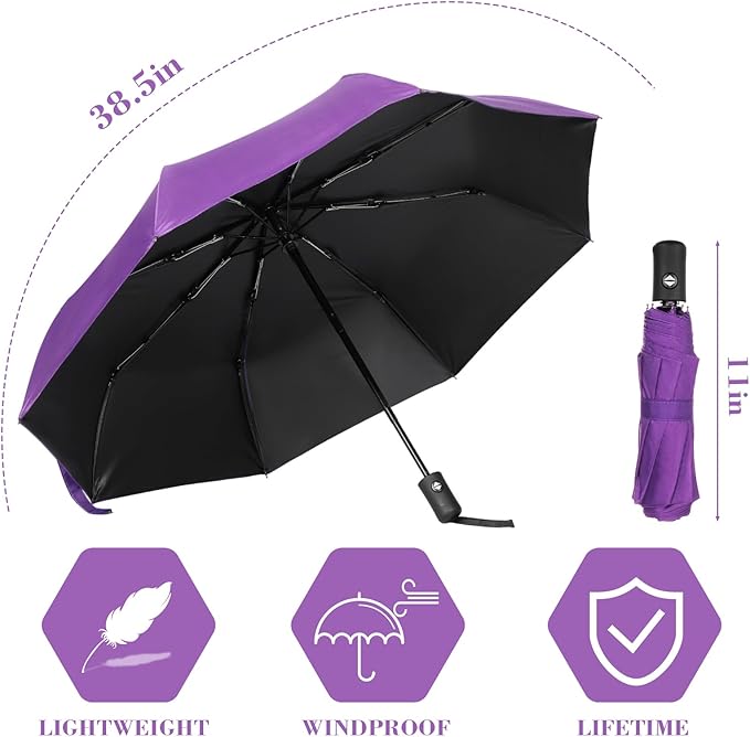 Jexine 6 Pcs Windproof Travel Umbrella for Rain Compact Small Automatic Lightweight Portable Umbrella for Men Women Backpack