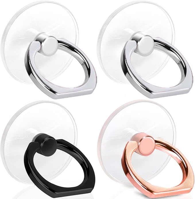 4 Pack Jsoerpay Cell Phone Ring Holder, Transparent Ring Holder 360°Rotation Finger Ring Stand, Clear Cell Phone Kickstand Compatible with Most of Phones, Tablet and Case, (2Silver+1Black+1Rose Gold)