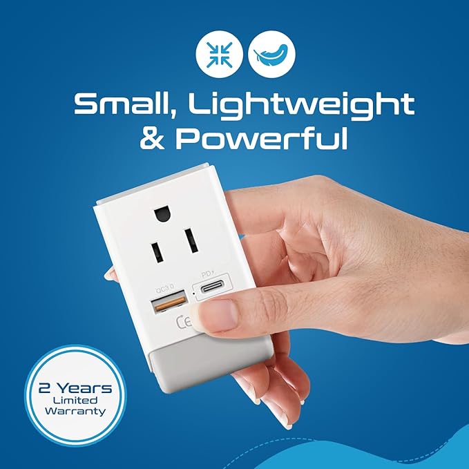 Ceptics Australia China New Zealand Power Plug Adapter, QC 3.0 & PD - Safe Dual USB & USB-C - 2 USA Socket for USA to Australian New Zealand Fiji Argentina, Type I AP-16 Fast Charging