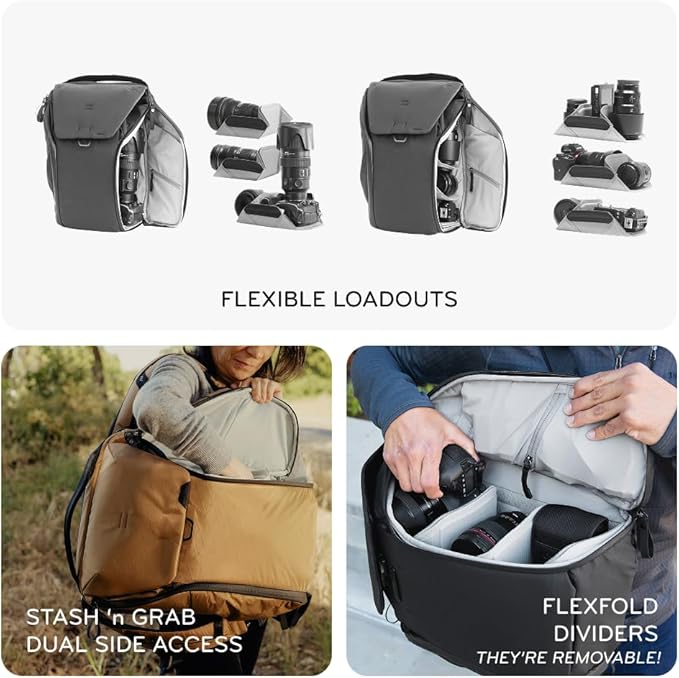 Peak Design Everyday Backpack 20L, Eclipse, MagLatch Top, Dual Side Access, FlexFold Dividers, Fits 15" Laptop, For Camera Carry, Daily Commutes or Travel, Versatile Backpack for Men and Women
