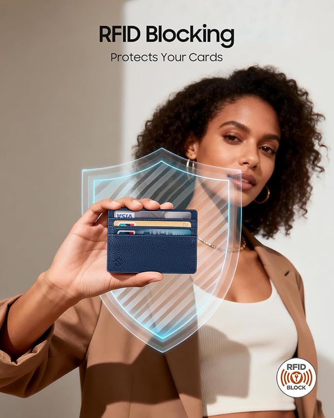 FINTIE Slim Minimalist Front Pocket Wallet, RFID Blocking Credit Card Holder Card Cases with ID Window for Men Women, Navy