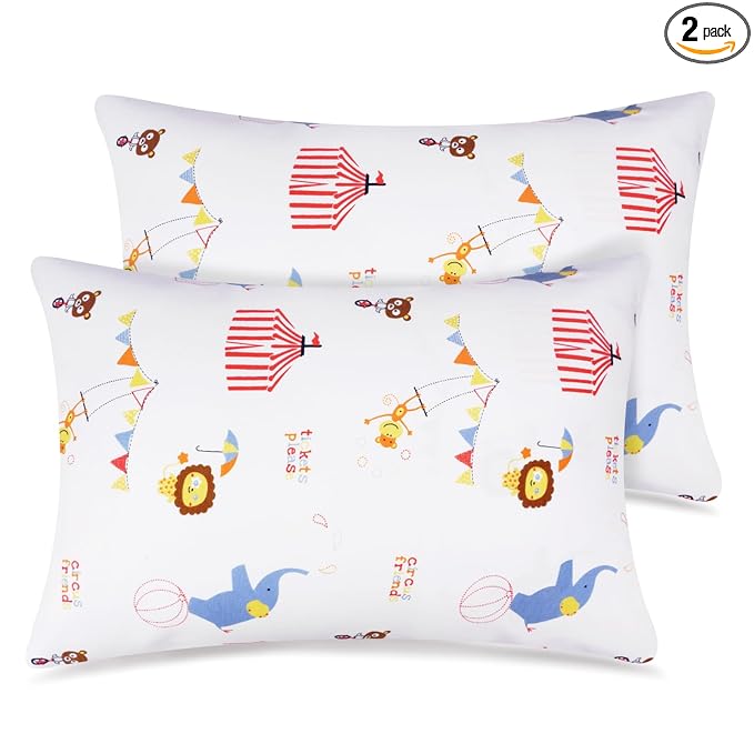 Zenssia Organic Cotton Toddler Pillowcases Pack of 2, 13x18 Inches Travel Pillowcase with Envelope Closure, Soft & Breathable Baby Pillow Case Cover, Circus