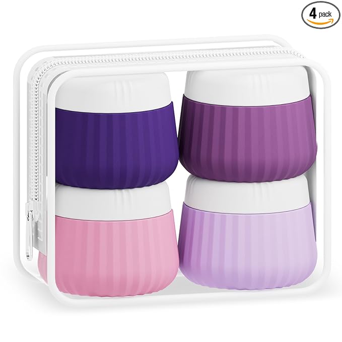 Mrsdry Travel Containers for Toiletries 4 Pack, TSA Approved Travel Size Toiletries, Travel Size Containers, With Clear Bag Leak Proof Silicone Jars, Travel Essentials Creams Jars Carrying Small Items