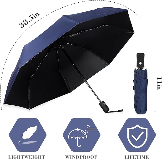 Jexine 6 Pcs Windproof Travel Umbrella for Rain Compact Small Automatic Lightweight Portable Umbrella for Men Women Backpack
