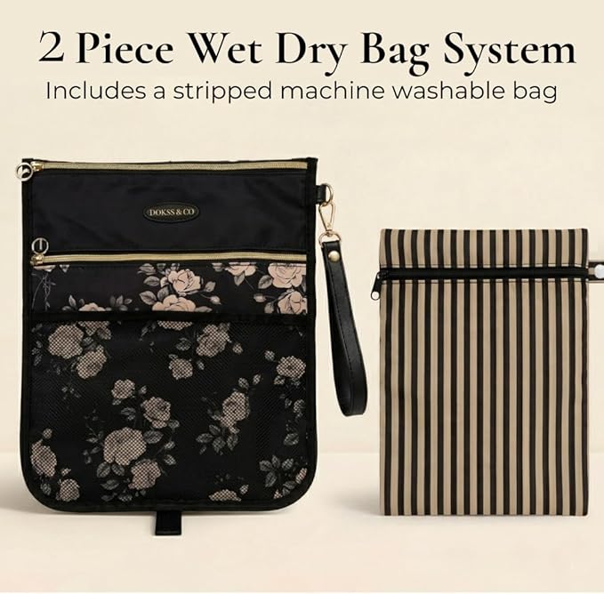 DOKUS & CO Premium Wet Dry Diaper Clutch – Structured Waterproof Baby Organizer with Wrist Strap + Matching Washable Wet Bag
