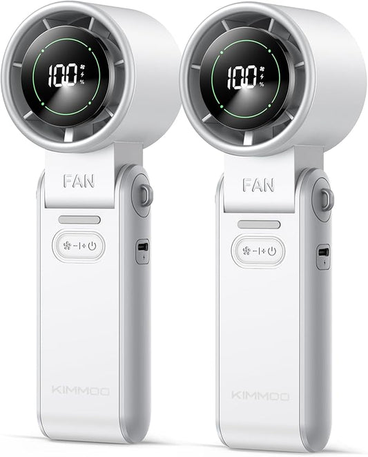 KIMMOO 2 Pack White Portable Handheld Turbo Fan-100 Speeds, Powerful 20000 RPM, 12Hrs Cooling,120° Rotation, USB Rechargeable Mini Hand Held Personal Fan for Travel Outdoor Indoor