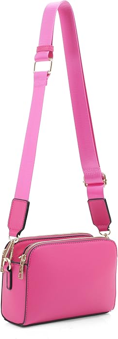EVVE Crossbody Bags for Women Trendy Triple Zip Small Crossbody Camera Bag Purse with Wide Guitar Strap