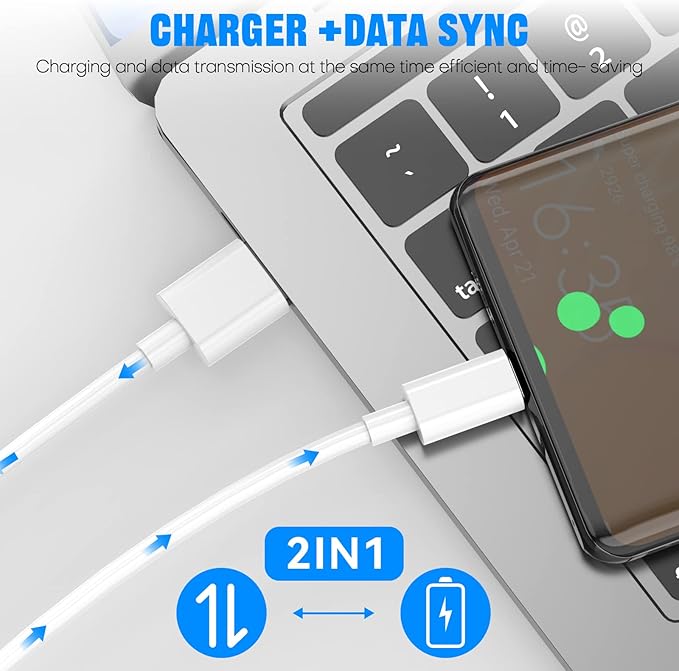 Fast Charger for Samsung Fast Charging Quick Charger USB Type C 6.6ft Cord Cable for Samsung Galaxy Phone S10/S9/S8/Plus/A51/A52/A53/S25/S24/S23/S22/S21/S20/Ultra/Note20/Note10/Note9/Note8/White