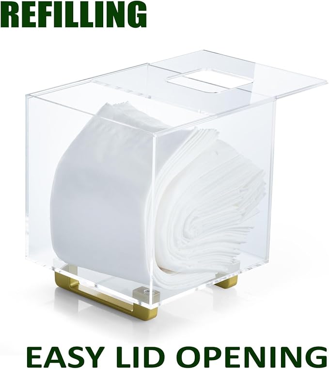 YoBa Thick Clear Acrylic Square Tissue Box Holder with Gold Plated Aluminum Legs for Bathroom, Kitchen, Bedroom, Office, Hotels and Restaurant