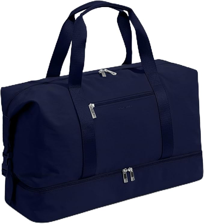 Oeihuivt Weekender Bags for Women - 21 Inch Large Travel Duffel Bag 2-Piece Set with Shoe Compartment, Heavy-Duty Canvas Leather Carry On Overnight Tote
