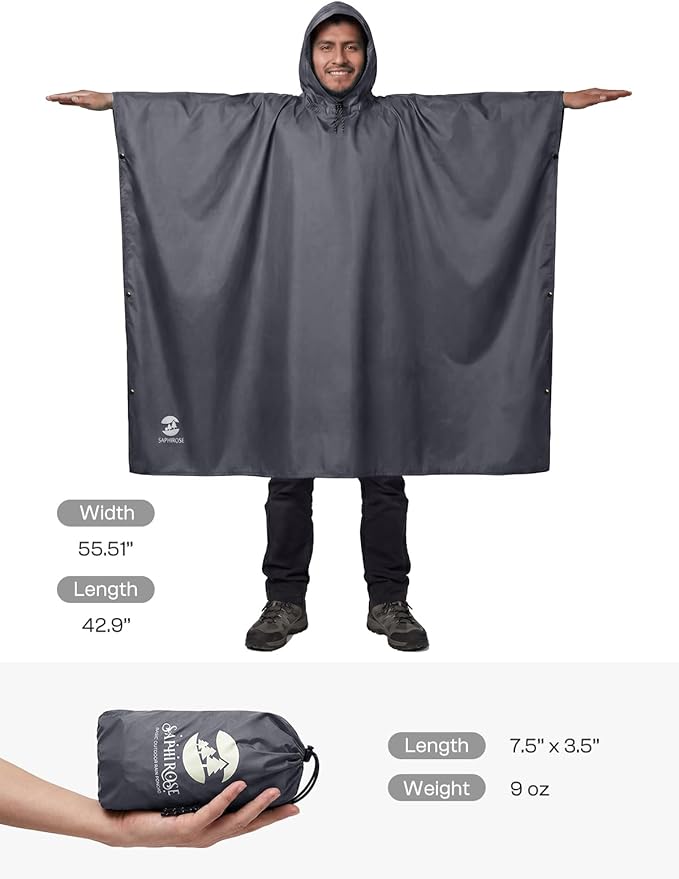 SaphiRose Hooded Rain Poncho Waterproof Raincoat Jacket for Men Women Adults