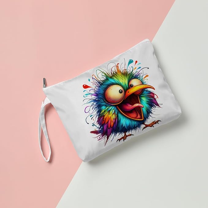 Fokongna Cute Print Wet Bag, Small Portable Waterproof Multi-Functional Organizer for Women, Multicolor Psychedelic Fluffy Bird, Ideal for Daily, Beach & Travel
